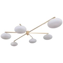 Large Brass and Glass Flush Mounts in the Manner of Angelo Lelli 10