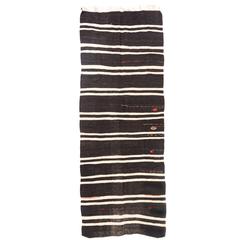 Vintage Striped Nomadic Kilim Runner in Natural Ivory and Black Wool