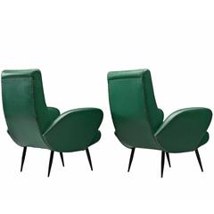 Two Italian Armchairs in Green Leatherette 4