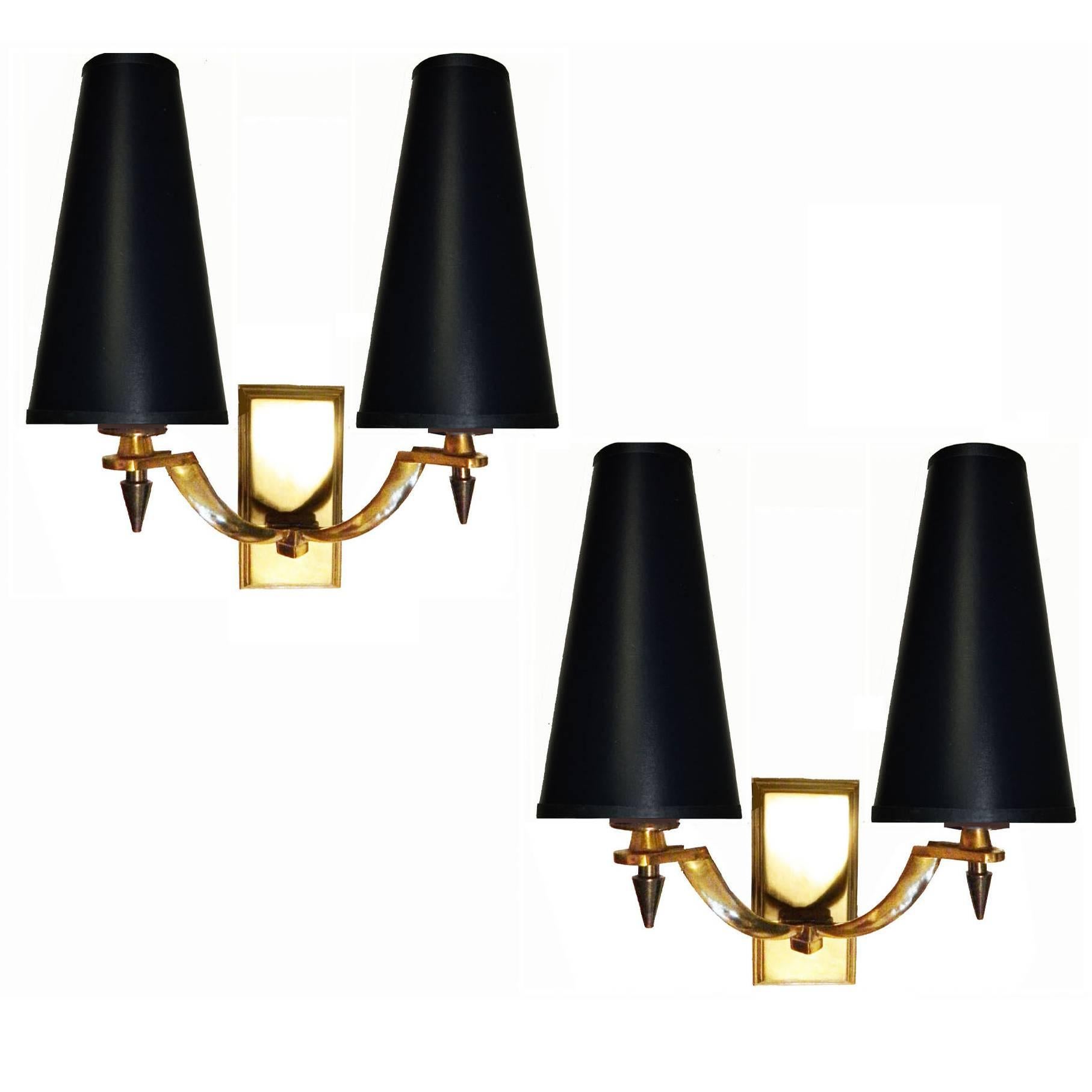 Pair of Very Elegant Two Patinas Sconces by Ateliers Petitot. 3 pairs available.