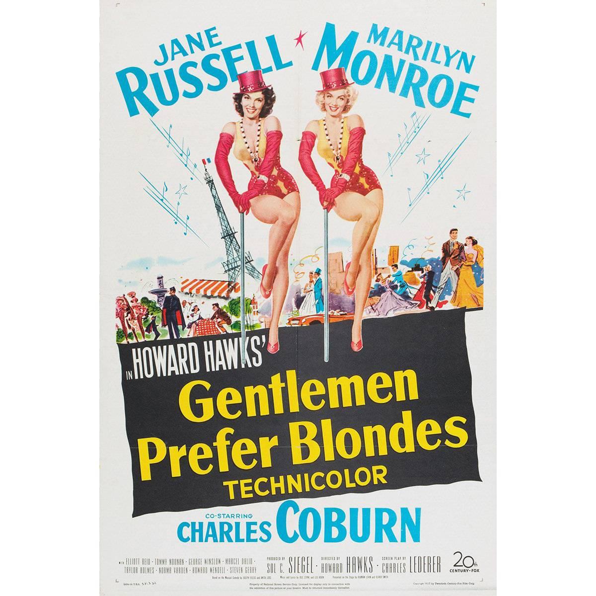 "Gentlemen Prefer Blondes" Film Poster, 1953 For Sale