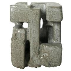 Small 1960s Abstract Pottery Sculpture in Grey Glaze
