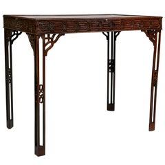 George III Mahogany Fret Carved Silver Table