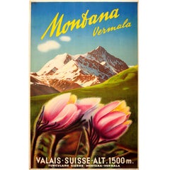 Original Vintage Travel Poster Advertising Vermala Montana In Valais Switzerland