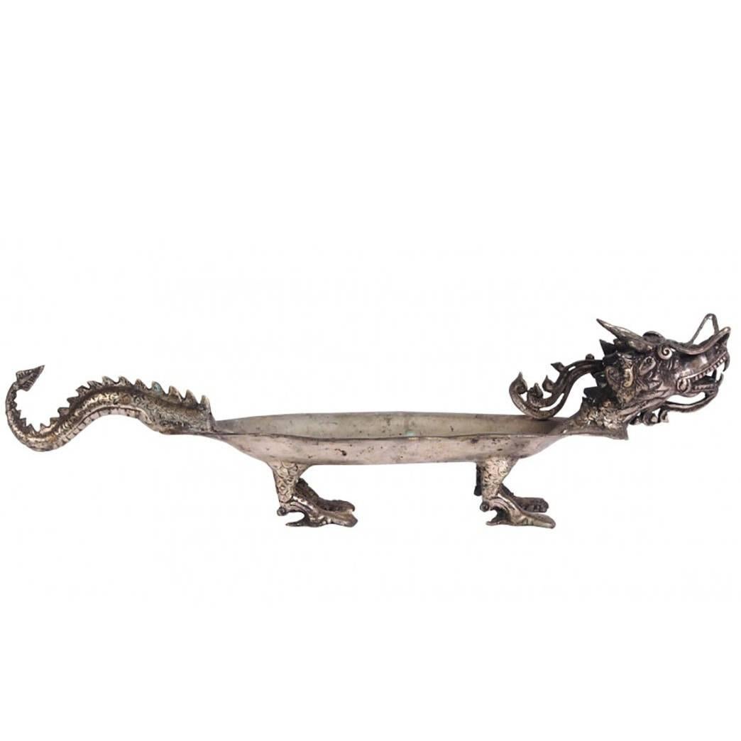 South Asian Brass Figural Dragon Footed Dish