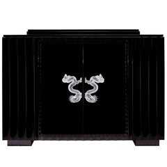 Lalique Lacquered Dragon Bar with Crystal Door Handles