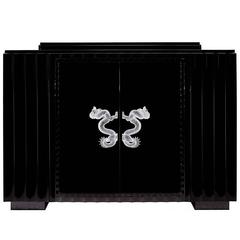 Lalique Lacquered Dragon Bar with Crystal Door Handles 9