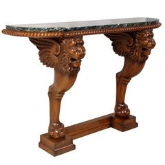 Lion Console Table in Carved Walnut and Marble