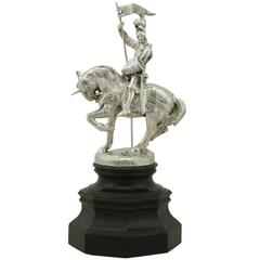 Antique George V Sterling Silver Presentation Table Knight on Horseback 10