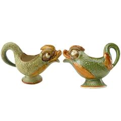 Matched Pair of English Staffordshire Pearlware Dolphin Cream Jugs, circa 1800