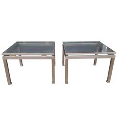 Pair of Brass and Steel Side Tables by Guy Lefevre for Maison Jansen