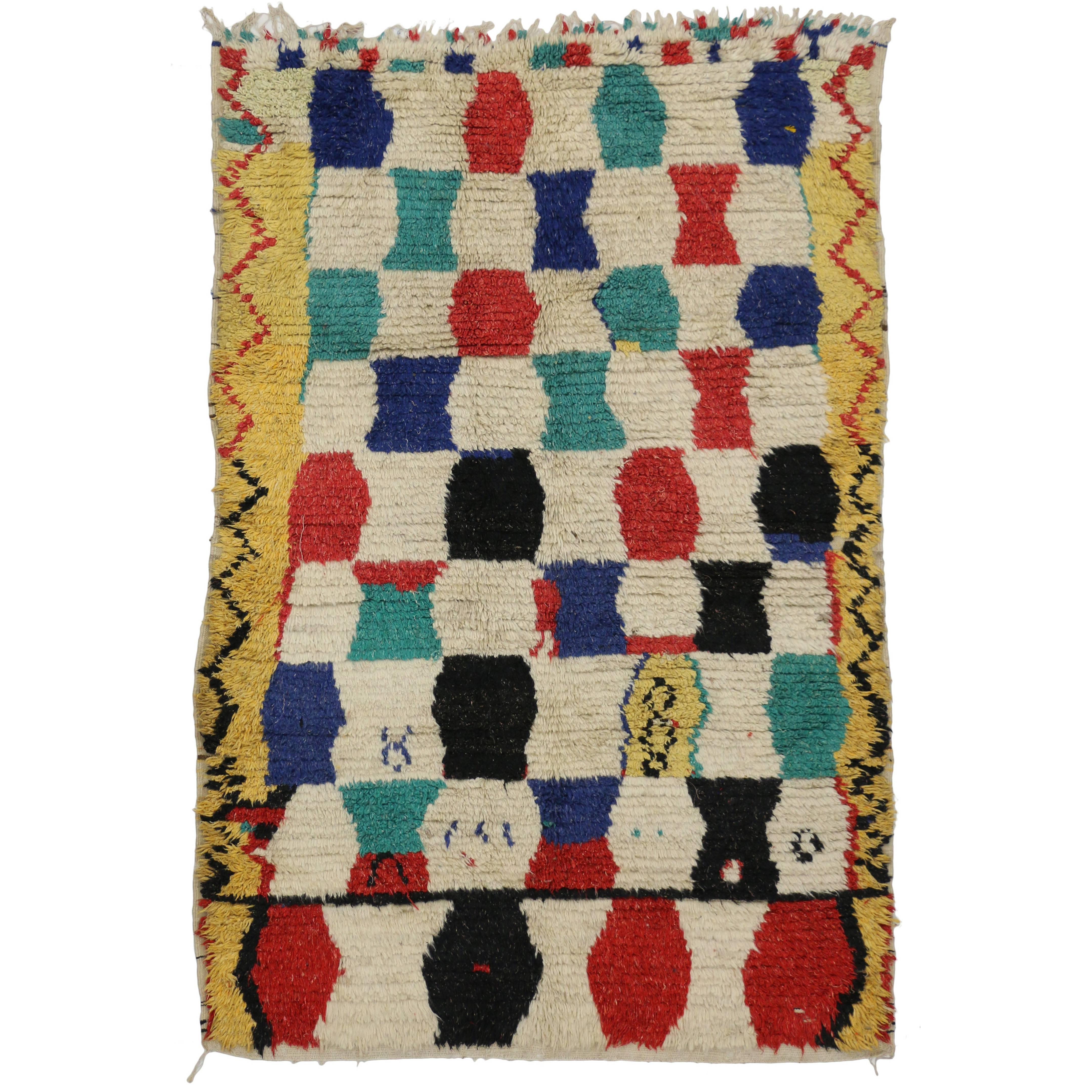 Mid-Century Modern Vintage Berber Moroccan Azilal Rug with Tribal Style