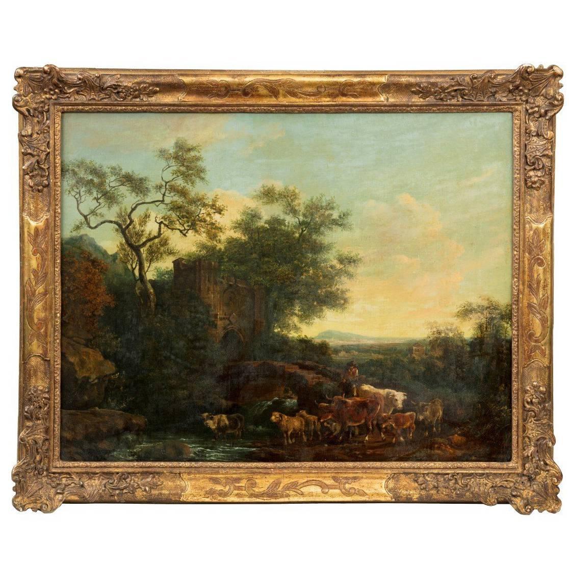 18th century oil painting of Italianate view For Sale