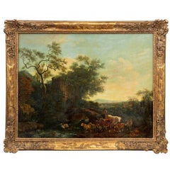 Antique 18th century oil painting of Italianate view