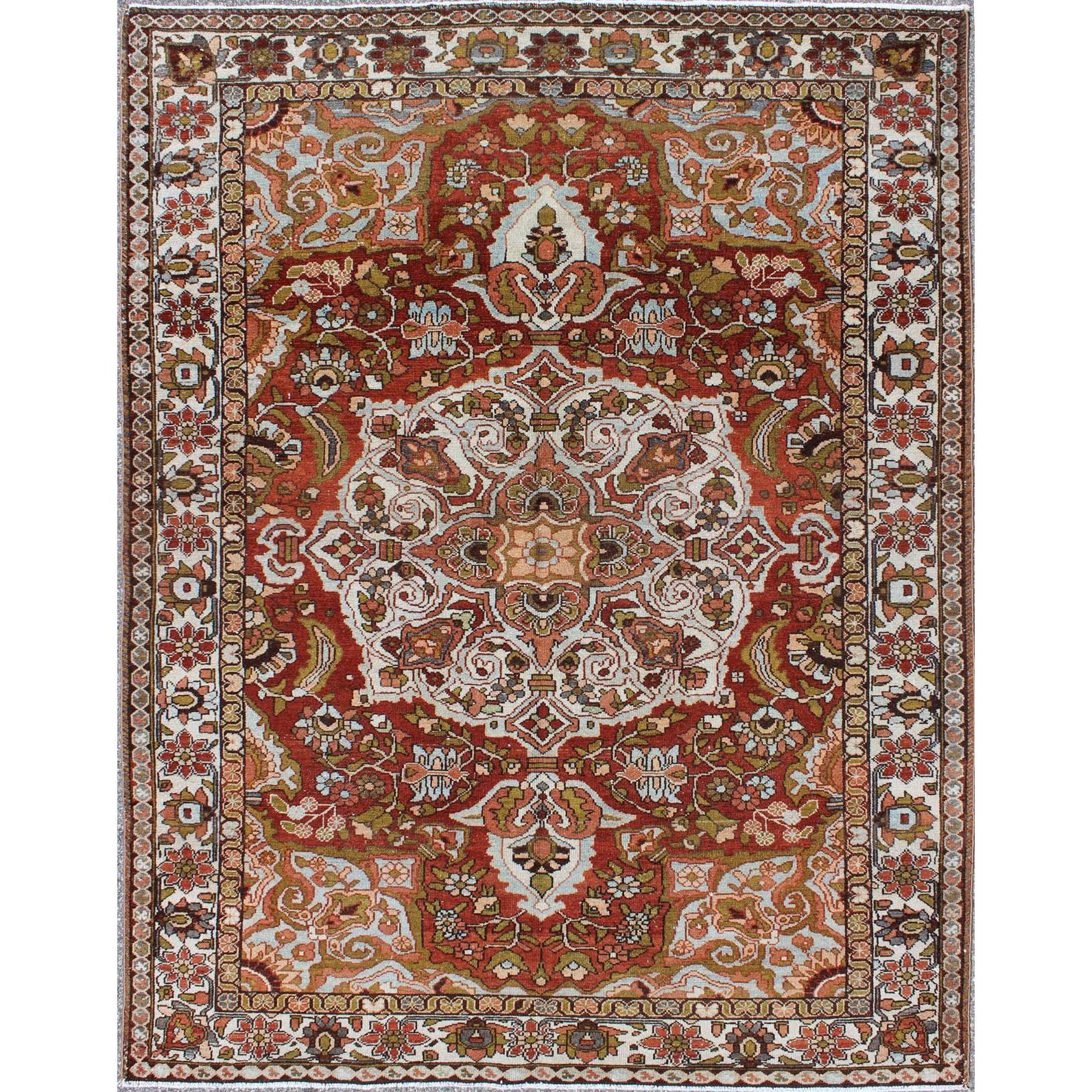 Antique Persian Bakhtiari Rug With Classic Ornate Central Medallion Design For Sale