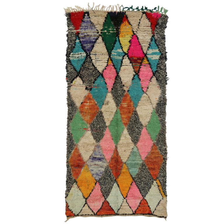 MidCentury Modern Vintage Berber Moroccan Rug with Boho Chic Tribal