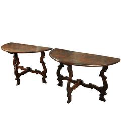 Stunning Pair of 18th Century Italian Demi Lune Console Tables