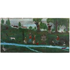 Antique Landscape with Hunters, Fishermen, Animals and Memorial