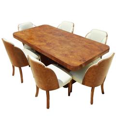 Antique 20th Century Art Deco Burr Walnut Dining Suite by H&L Epstein