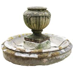 19th Century Gadrooned Limestone Urn with Circular Stone Water Feature/Fountain
