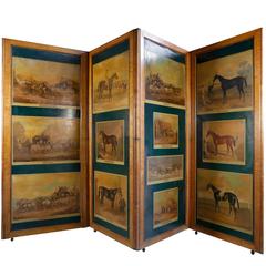 Rare English Four-Panel Hinged Screen with Decoupaged Coaching Scenes