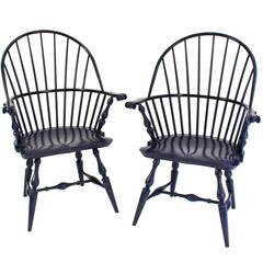 Pair of Boston Sack-Back Armchairs in Azimuth ‘Navy’ Blue Stain on Maple