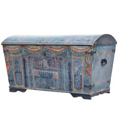 Antique 19th Century Swedish Painted Dome Top Trunk Chest