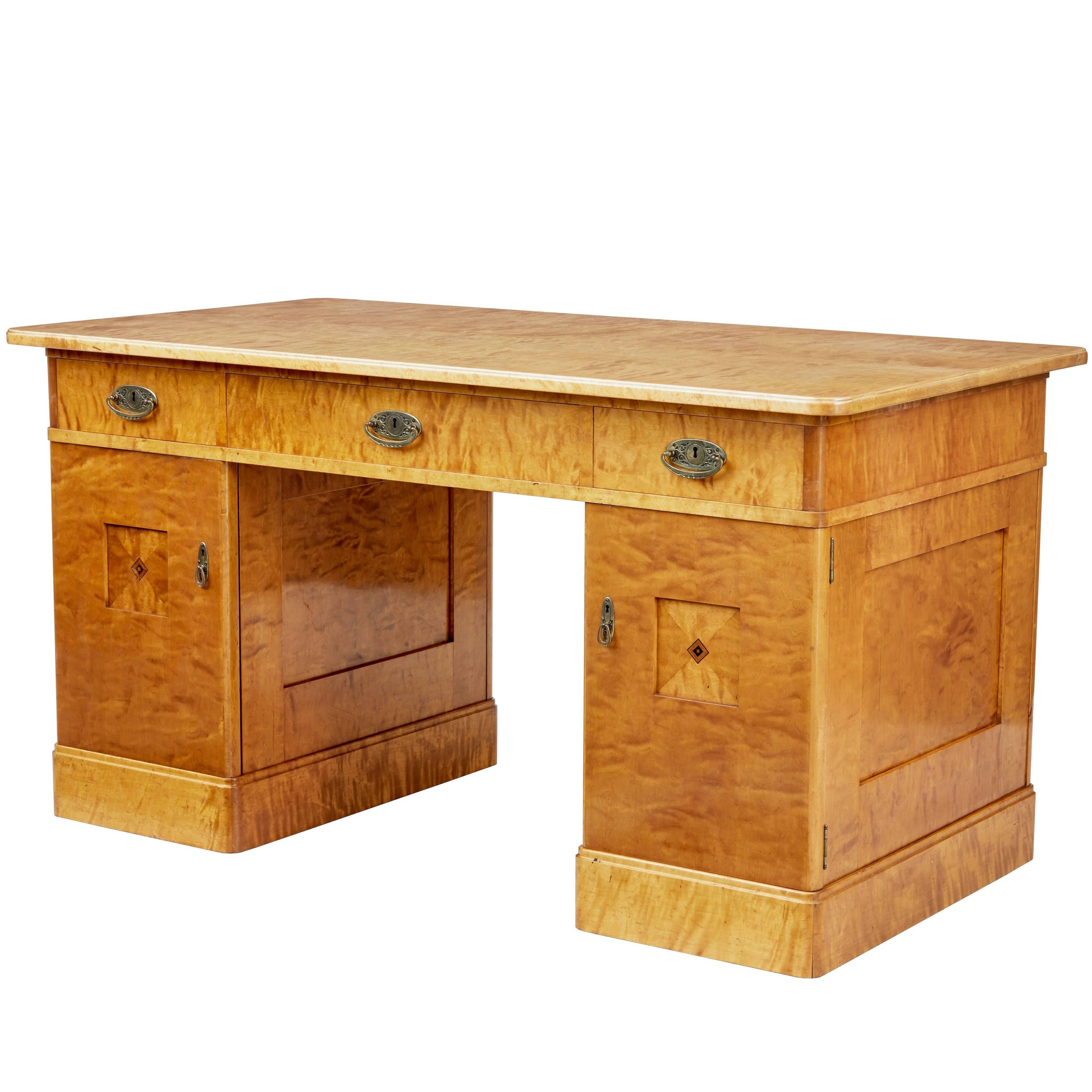 Late 19th Century Art Nouveau Birch Pedestal Desk