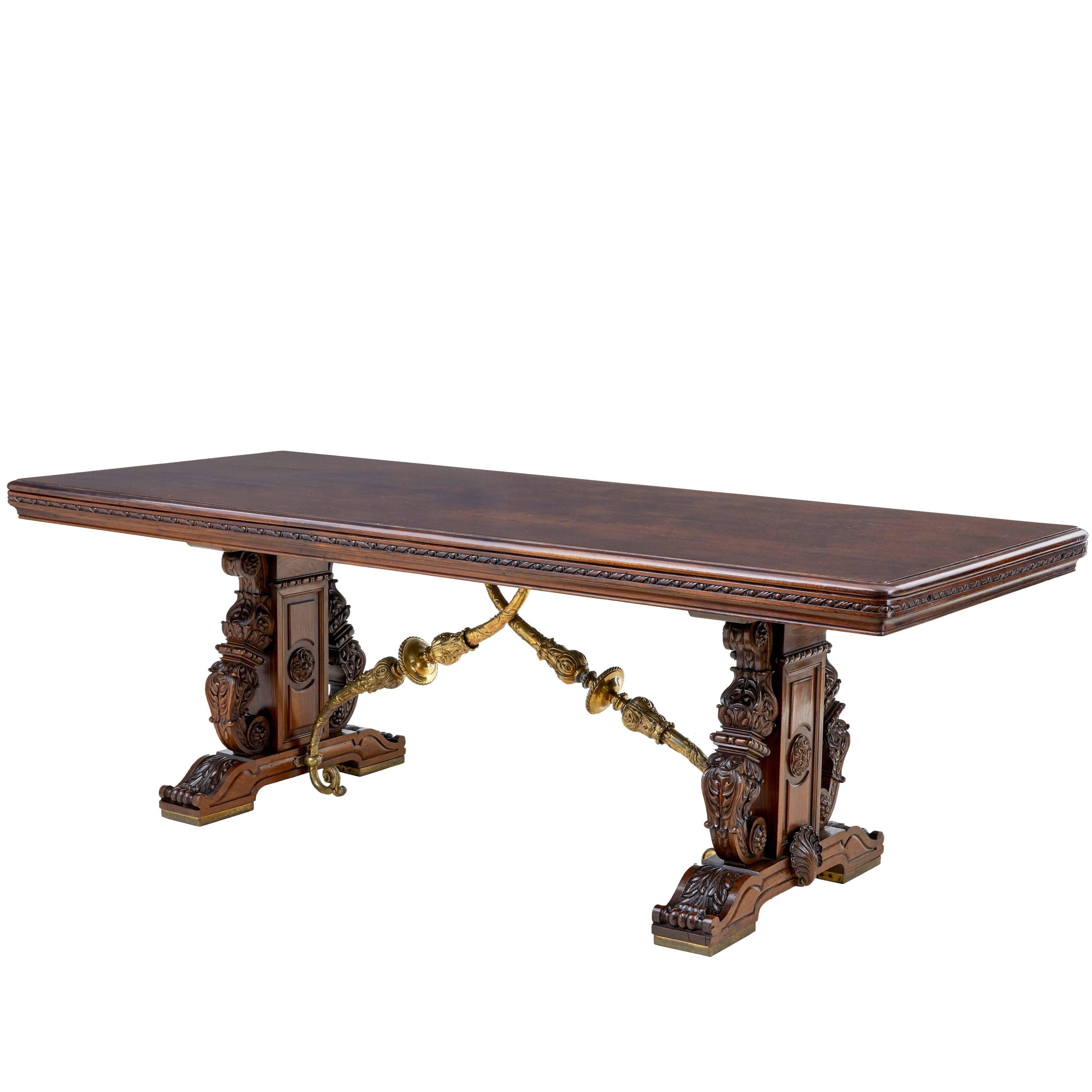 Impressive 19th Century French Carved Walnut and Bronze Dining Table