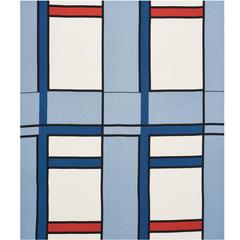 Mid-20th Century Frank Lloyd Wright Schumacher Blue Red Linen 3.5-Yard Panel 5