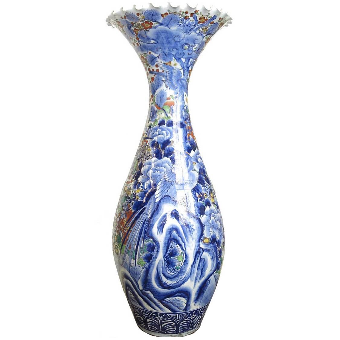 Japanese Imari Porcelain Trumpet Neck Floor Vase