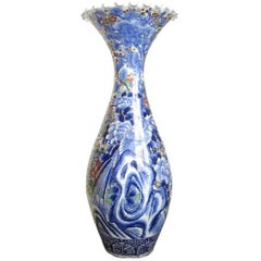 Antique Japanese Imari Porcelain Trumpet Neck Floor Vase