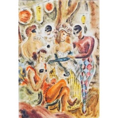 "Masquerade, " High-Spirited, Colorful Art Deco Genre Scene "Masquerade, " High-Spirited, Colorful Art Deco Genre Scene