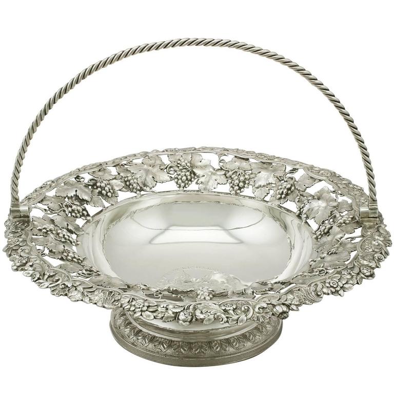 Antique IV Sterling Silver Fruit Basket For Sale at 1stdibs