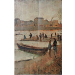 Pêcheurs à La Ligne, Oil on Wood Panel Attributed to Georges Pierre Seurat