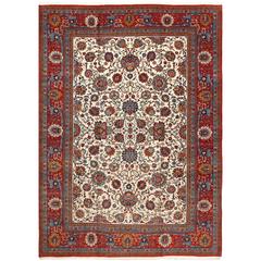 Vintage Ivory Qum Persian Rug 6