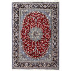 Vintage Red Background Isfahan Persian Rug 9
