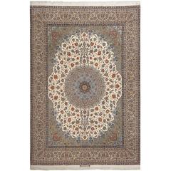 Fine Ivory Vintage Isfahan Persian Rug 11