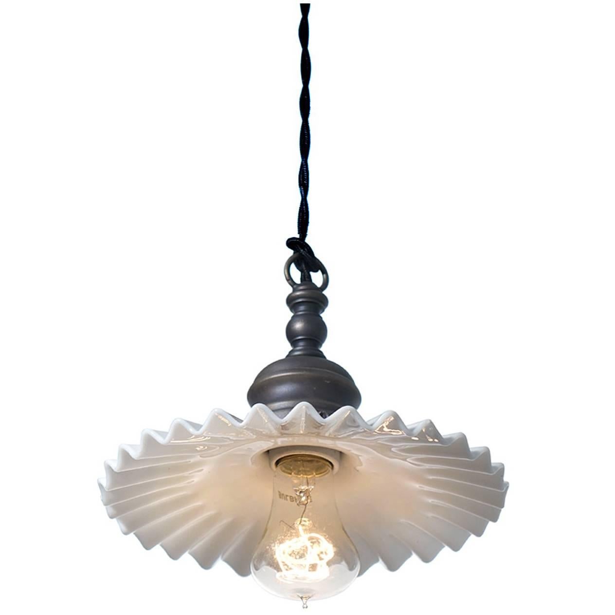 Classic Antique Ruffled Milk Glass Pendants