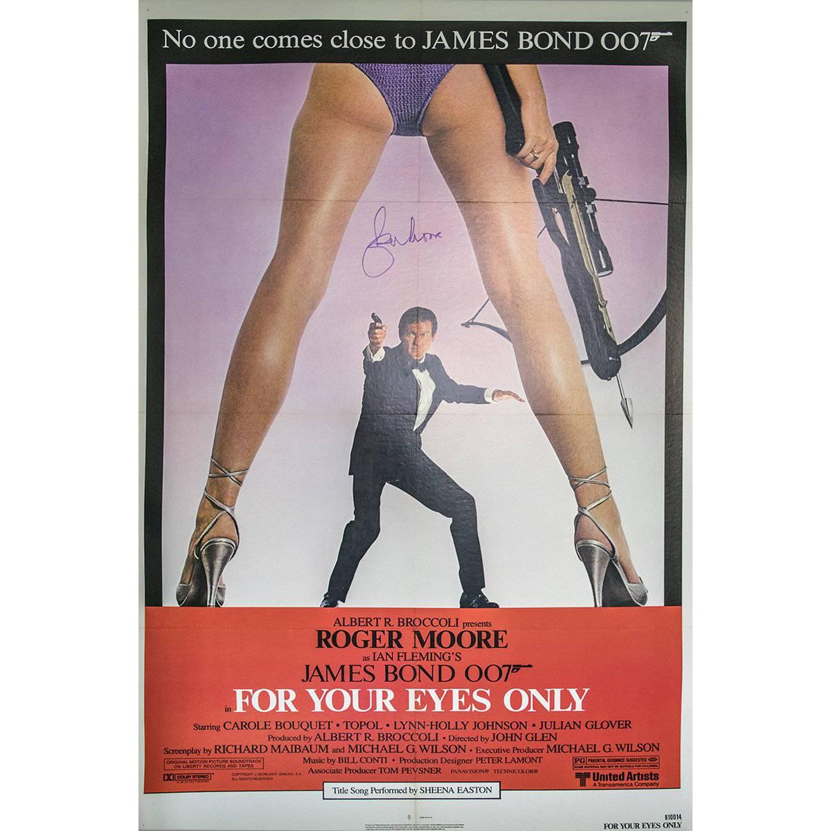 Hand Signed by Roger Moore, "For Your Eyes Only" Film Poster, 1981 For Sale