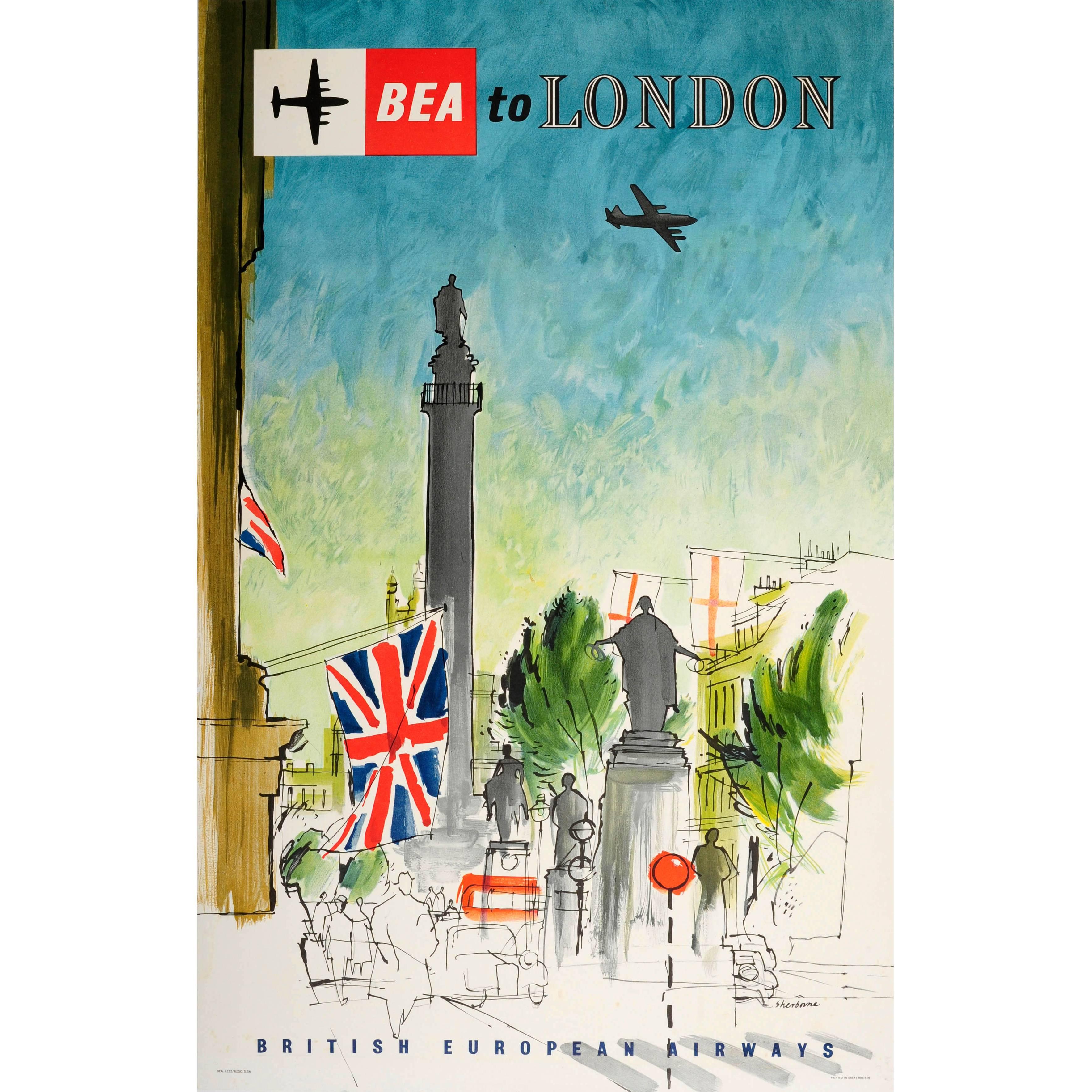 Original Vintage British European Airways Travel Poster - Fly BEA To London