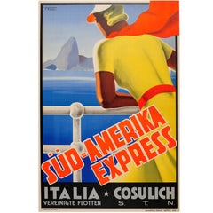 Vintage Original Cruise Line Travel Poster Advertising Express Services to South America