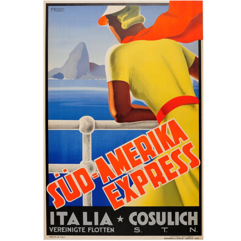 Original Cruise Line Travel Poster Advertising Express Services to South America For Sale
