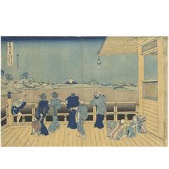 Edo Era Japanese Woodblock Print, Hokusai Ukiyo-e 19th Century Woodcut