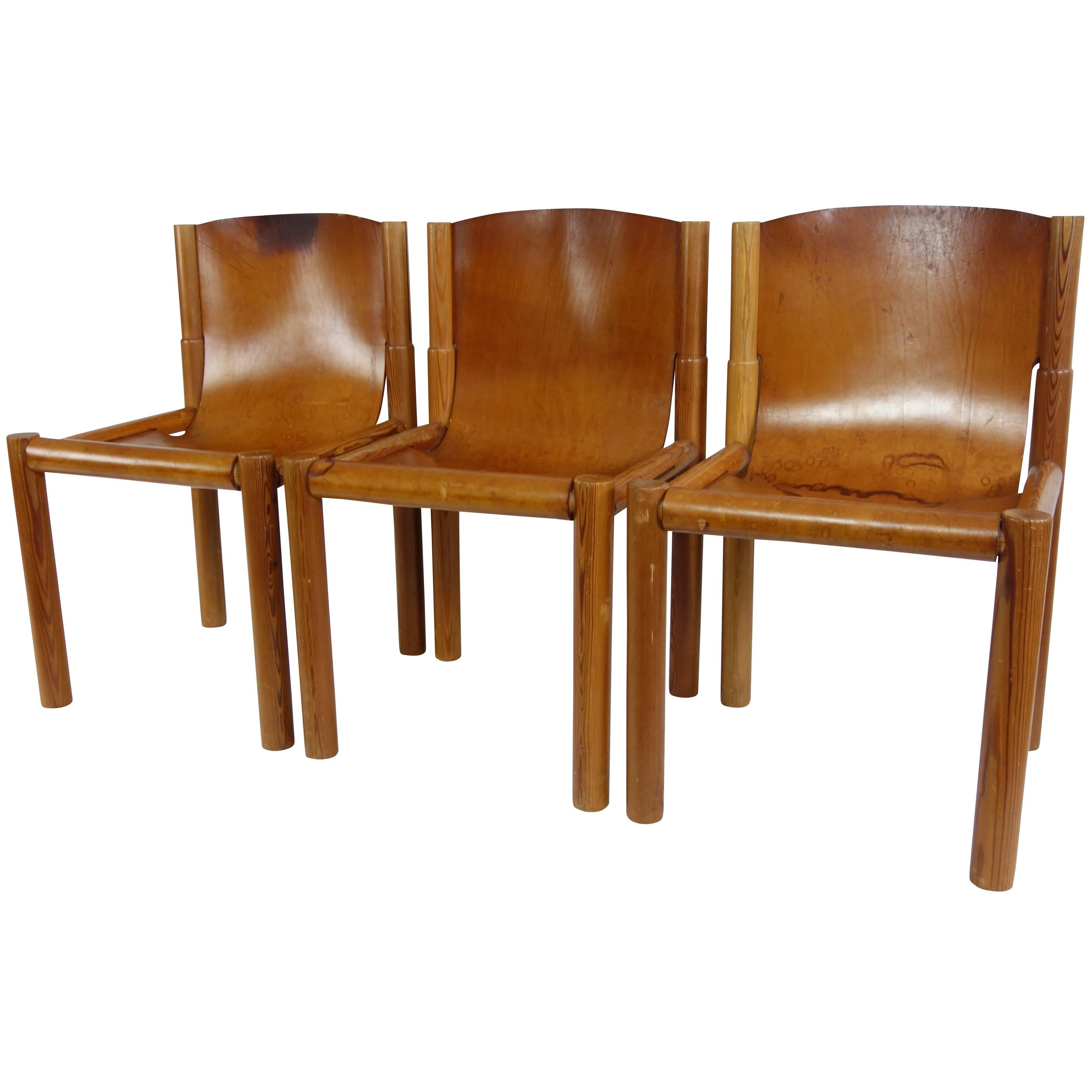 Set of Midcentury French Leather Sling Seat Dining Chairs