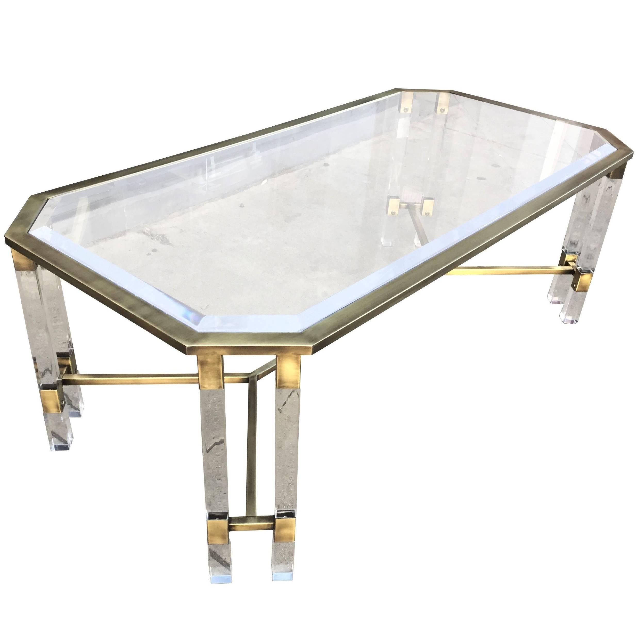 Vintage Italian Lucite and Brass Coffee Table