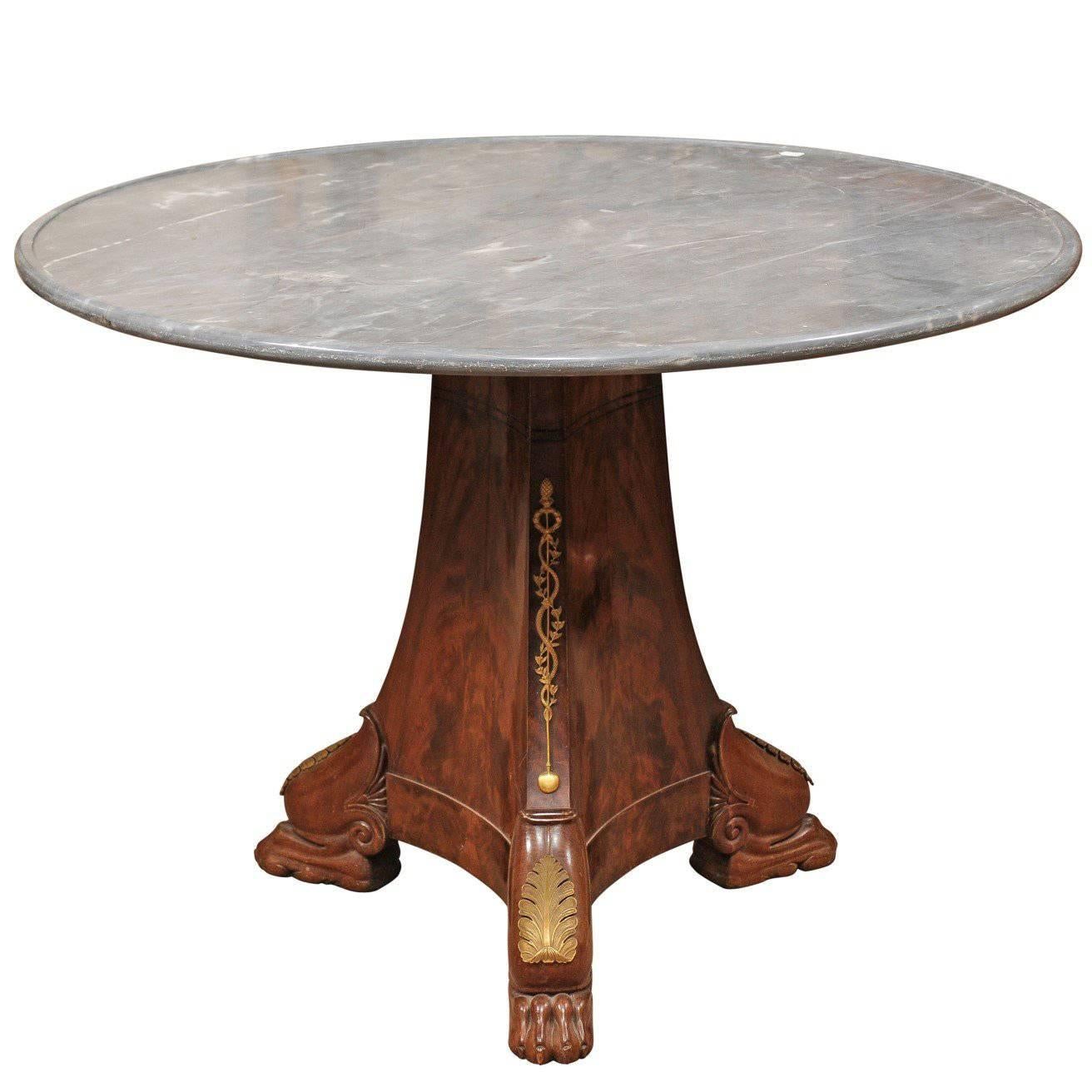 French Empire Mahogany Centre Table with Bronze Dore Mounts, Early 19th Century For Sale