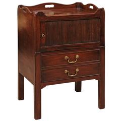 George III Period Mahogany Bedside Commode with Tray Top, Tambour Door & Drawer