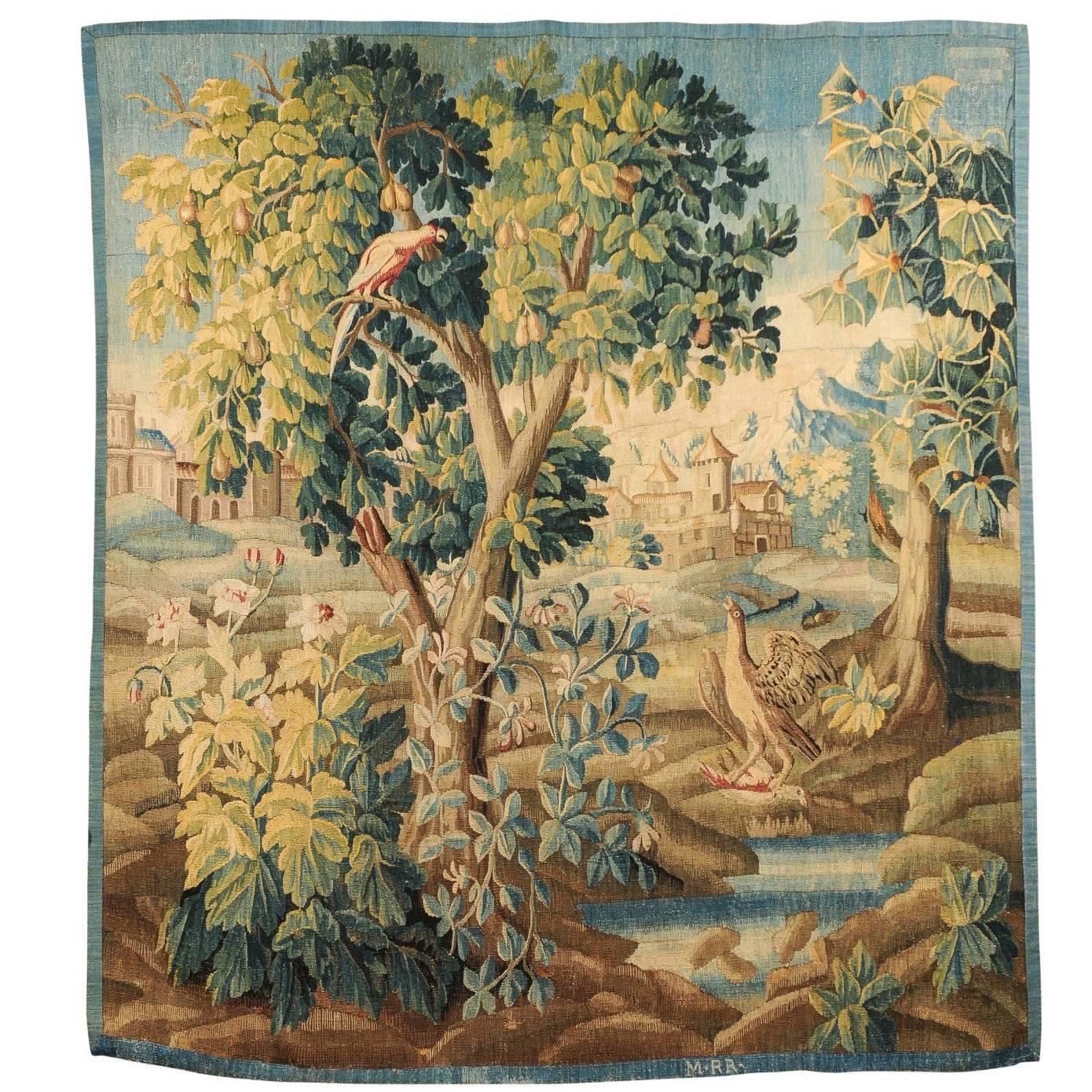 18th Century French Verdure Tapestry of Village through Trees