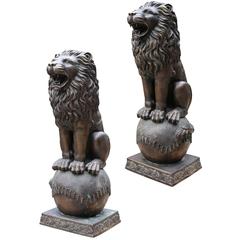 Pair of 20th Century Bronze Ornamental Lions